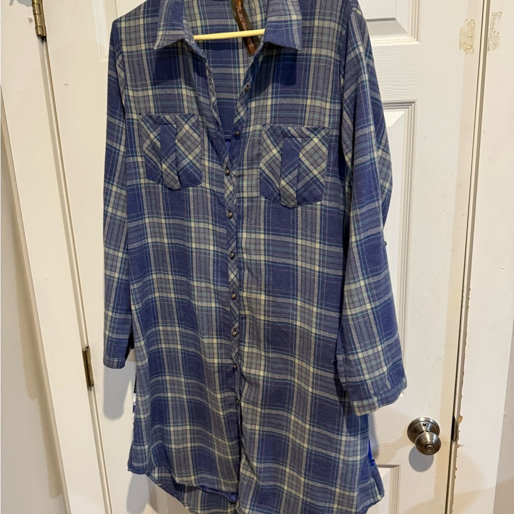 Blue Plaid Button-Up Dress